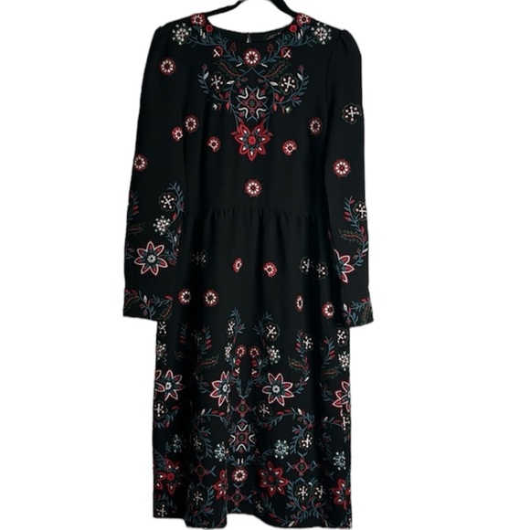 Zara black embroidered multi color midi dress size large cottage core long sleev - Picture 2 of 11